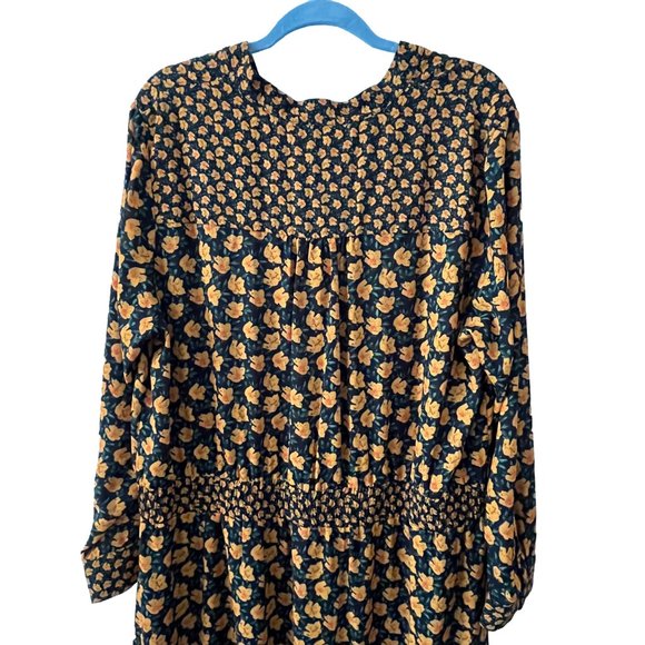 NWT Sam Edelman Black Yellow Floral Long Sleeve Ruffled Hem Maxi Dress sz 1XL - Picture 7 of 13